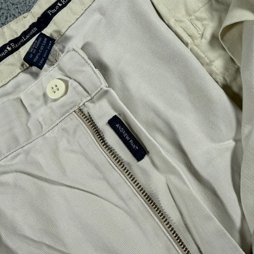 VTG Polo Ralph Lauren Andrew Pant Men 38x34 Tan Double Pleated Chino USA Fabric